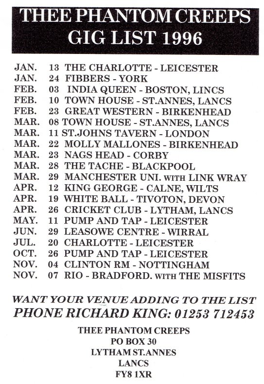 Phantom Creeps Gigs 1996